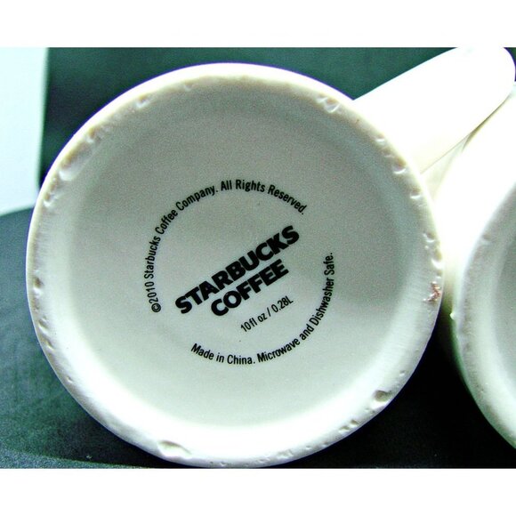 Set of Starbucks 2010 Embossed Lace 10 oz Coffee Tea Mugs Cups White Red Set 2 - Picture 5 of 9